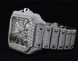 Montre mécanique carrée de luxe pour homme en acier inoxydable avec tourbillon, cadran en cristal saphir, bracelet analogique 42 mm serti de diamants - Product Image 2