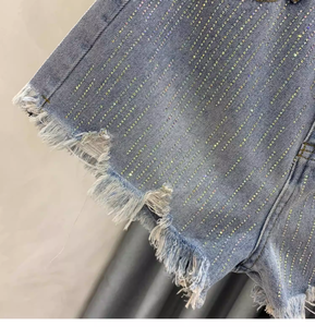 Shorts de Mezclilla para Mujer, OEM ODM, Personalizados con Pedrería, Cintura Alta, Elásticos, Casuales de Verano, al por Mayor - Product Image 4