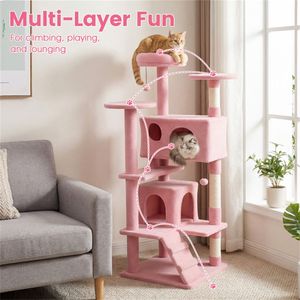 Torre per Gatti Rosa Alta 52 Pollici con Posti Sdraio, Cucce, Tiragraffi e Area Giochi Multi-Gatto, Realizzata in Sisal Resistente - Product Image 4