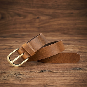 Ceinture décontractée pour homme en cuir véritable de haute qualité, finition lisse bronzée, avec boucle en laiton inoxydable. - Product Image 2