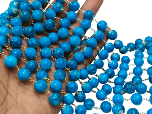 Turquoise Plain Smooth Round Shape 10 mm <b>Rosary</b> Chain Sold Per Foot - Product Image 5