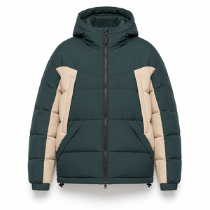 Custom Outdoor Puffer <b>Jacket</b> Winter Padded Construction Protective Hood Embroidered Logo OEM Full Zipper Adjustable Hem Drawcord - Product Image 1
