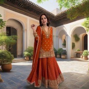 <b>TOP</b> SHARARA DUPATTA FOUX GEORGETTE INTRICATE THREAD SEQUNCE EMBROIDERY WORK SUIT - Product Image 1