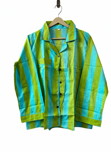 Conjunto de Pijama de Mujer con Rayas Verticales Florales, Ropa de Dormir de Algodón, Elegante Traje de Noche a Rayas, Camisa y Pantalones de Secado Rápido, Largo Completo - Product Image 3