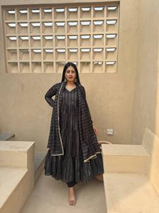 Black Striped Cotton Ankle-Length <b>Kurta</b> Set <b>Women</b> Traditional Loose Fit Ethnic Wear India Pakistan Casual Style - Product Image 2