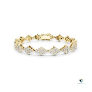 5.76 CT Yellow <b>Gold</b> Round Lab Grown Diamond Rhombus Cluster Link Bracelet in 18K <b>Solid</b> <b>Gold</b> - Product Image 1