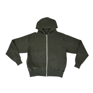 Sudadera con Capucha de Alta Calidad, Personalizada, con Cierre, Lavada al Ácido, Efecto Desgastado, de Algodón Grueso, Estilo Vintage para Hombre - Product Image 1