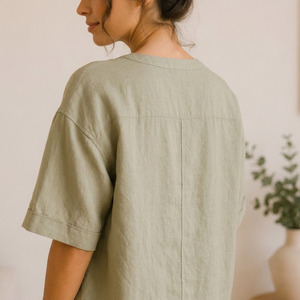 Women Loungewear <b>Sets</b> <b>Linen</b> Pajamas Breathable Soft Eco-Friendly Women's Sleep Lounge Wear <b>Set</b> - Product Image 2