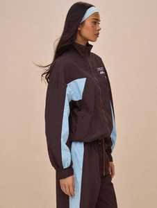 ONETEN APPARELS <b>Women</b> 2 in 1 Color Block Fleece Tracksuit Set Stand <b>Collar</b> Zip up Jacket Drawstring Pants Sporty Loose Fit - Product Image 3