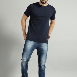 Camiseta de Manga Corta para Hombre, Cuello Redondo, Color Azul Marino, Corte Regular, Algodón Jersey, Color Sólido, Tejido de Punto - Product Image 5