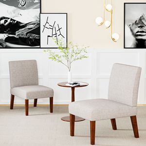 <b>Set</b> of 2 Fabric Accent Vanity Chairs Wood <b>Table</b> Decorative Slipper Chair for Bedroom Home Office for Corner <b>Side</b> for Living Room - Product Image 6