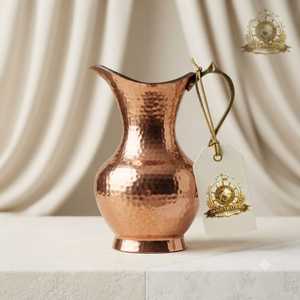 Premium Hammered Pure Copper Water <b>Jug</b> Cylindrical Shape With Lid Handcrafted Ayurvedic Pitcher Metal Drinkware - Product Image 4