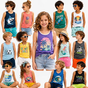 Débardeurs pour enfants unisexes, garçons et filles, vêtements en stock, imprimés de dessins animés variés, débardeurs sans manches pour enfants, vente en gros, Bangladesh RMG - Product Image 2