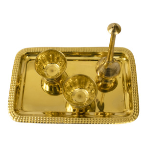 Ensemble de lampes à huile Diya en laiton, lampe traditionnelle indienne Aarti avec bols, décoration dorée pour mariage Puja - Product Image 4