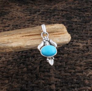 Pendentif en turquoise naturelle plaqué platine vintage en gros, bijoux en argent sterling 925, fabricant, prix de gros, directement de l'usine - Product Image 1
