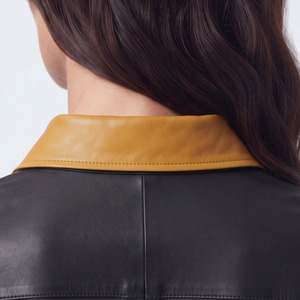 Women’s Genuine Leather Button Down Shirt <b>Jacket</b> Female Leather Shirts With Chest Pockets Girls Full Sleeve Leather Shirt - Product Image 5