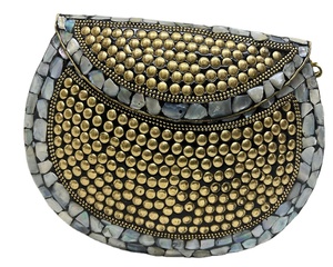 New Style Luxury Genuine Stylish Evening Purse Clutch <b>Bag</b> Woman Handbag Mosaic Stone Metal Frame Lowellcraft.com Elegant - Product Image 1