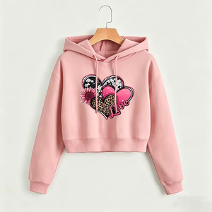 Sudadera Corta con Capucha para Mujer, Nueva Calidad, Estampado Floral de Corazones, Sudadera Corta de Otoño Invierno - Product Image 1