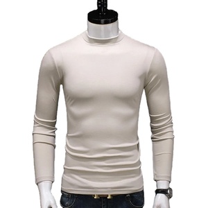 T-shirts d'été de haute qualité pour hommes Chemise à col roulé à manches longues et coupe ajustée Little Mercerized Cotton Solid T Shirt for Men - Product Image 2