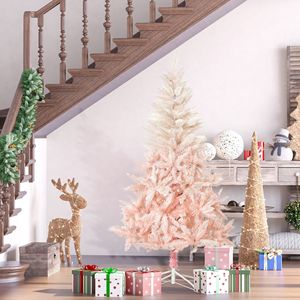 6ft Unlit Realistic Branches Spruce Artificial Christmas <b>Tree</b> with 800 Pink Tips Foldable Iron PE PVC <b>Tabletop</b> Base - Product Image 2