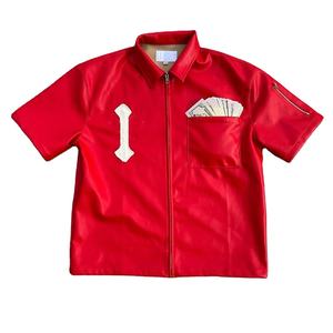 Venta al por mayor de encargo desgastado apliques bordados Pu camisa de cuero de manga corta Hip Hop Pu camisa de cuero para los hombres - Product Image 1