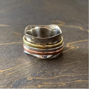 Bague anti-stress minimaliste multi-bandes en argent sterling 925 massif, élégante et texturée, bijou artisanal, cadeau - Product Image 2