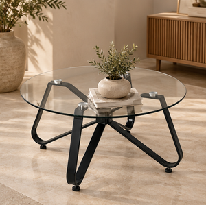 Table basse en métal moderne faite à la main AK Brass avec finition noire et plateau en verre, mobilier de restaurant - Product Image 4
