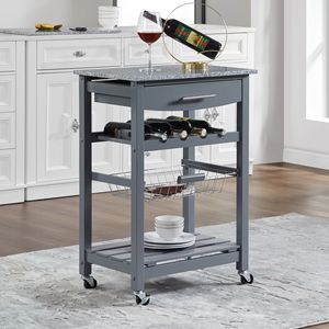 Carrello da Cucina Mobile con Isola, Cassetto e Cesto Portaoggetti Estraibile in Rete - Product Image 1