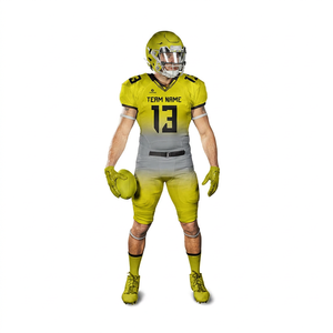 Uniforme de Fútbol Americano Sublimado Personalizado – Conjunto de Jersey y Pantalones en Degradado Amarillo y Gris, Ropa Deportiva para Equipos OEM ODM - Product Image 1