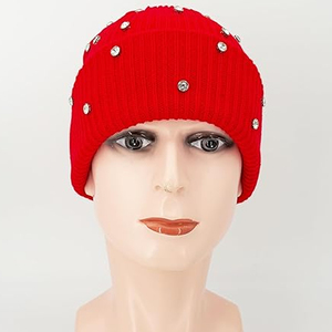 Wholesale Black Studded Beanie Hat Crystal Rib Knit <b>Winter</b> <b>Cap</b> Unisex Soft Warm Skull <b>Cap</b> Custom Embroidery - Product Image 2