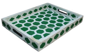 Bandeja de servicio de hueso con patrón floral y geométrico intrincado Diseño simple con material natural - Product Image 3