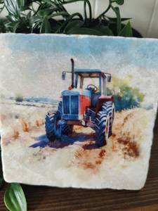 Sous-verres rustiques en marbre style ferme, ensemble de sous-verres vintage tracteur, accessoires de table - Product Image 4