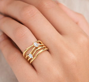 Bague en or massif 14 carats avec diamants de laboratoire multi-ondulations, coupe marquise, pour femme, bijoux fins élégants et luxueux - Product Image 3