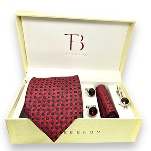 Conjunto Premium de Corbata y Pañuelo de Bolsillo con Puntos Rojos |   Conjunto de Corbata de Diseño de Lujo para Hombre, para Negocios, Eventos Formales, Bodas, con Caja de Regalo - Product Image 1
