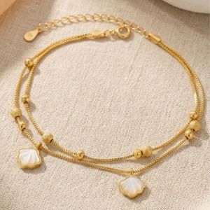 Layered Shell Charm <b>Anklet</b> for Women shell <b>anklet</b> 18k <b>gold</b> pvd - Product Image 3