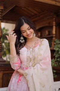 TENNECY Digital Printed Russian Silk Embroidery Zari Sequins-work Premium Readymade Wrinkle-Free Reversible <b>Ankle</b>-Length Party - Product Image 5