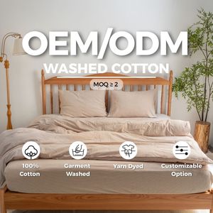 Ensemble de literie personnalisé de haute qualité en coton lavé à rayures brunes 200TC, 3 pièces, taie d'oreiller, drap, absorbant l'humidité, OEM ODM - Product Image 1