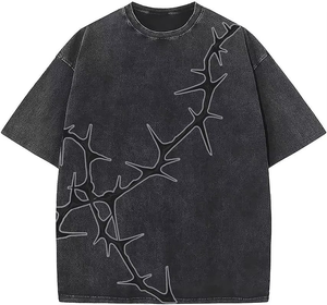 T-shirts décontractés pour hommes en toile délavée style vintage, en coton, coupe oversize, col rond, imprimé dessin animé, manches courtes - Product Image 6