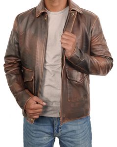 Made to Measure Genuine Leather Men's Winter Vintage Brown Bomber Jacket <b>Stand</b> Collar Eco-Friendly Waterproof Reversible - Product Image 6