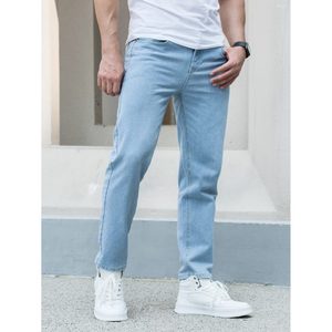 Vaqueros de mezclilla para hombre, estilo funky y elegante, azul hielo, corte holgado y recto, corte mom, cintura alta, lavado claro, transpirables, estilo urbano, tallas 26-40 - Product Image 1