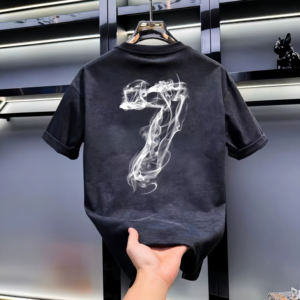 T-shirt noir à manches courtes pour homme avec impression du numéro 7, coupe classique, col rond, en jersey de coton respirant - Product Image 2
