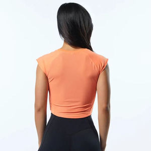 Women's Orange Cap Sleeve Crop <b>Top</b> Slim Fit Quick Dry Knitted Sporty O-Neck T-Shirt Spring Summer - Product Image 5