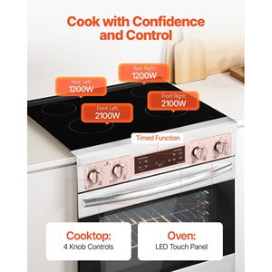 Estufa de cocina independiente de acero inoxidable compacta de 30 pulgadas y 4 quemadores 4,8 Cu. Pie. Capacidad Horno de rango eléctrico Temporizador de 30 minutos - Product Image 3