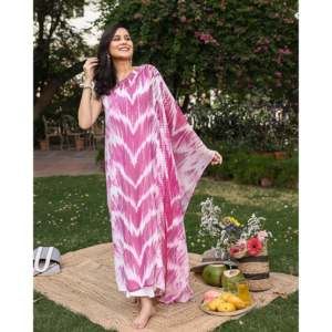 Ensemble Kaftan Bohème Longue Taille Naturelle Respirant pour Femme en Chiffon Rose Printanier Taille XS - Product Image 5