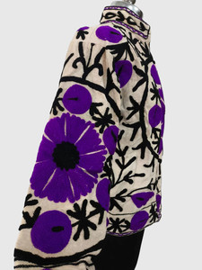 Chaqueta de Algodón con Cuello Mandarín y Bordado Floral a Mano, Manga Larga, Largo Regular, para Mujer, Estilo Prairie Chic, Ropa de Primavera - Product Image 5