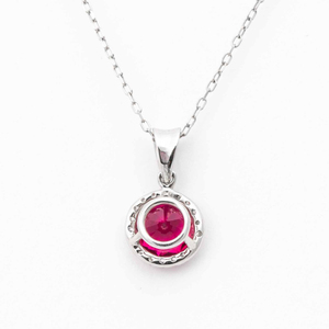 Collier de luxe festif en or blanc 14K avec tourmaline rose de 1,50 ct et diamant de laboratoire D-G/VS taille radiant serti en halo, certifié IGI - Product Image 3