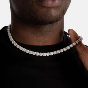 Cushion Cluster Moissanite Tennis <b>Chain</b> VVS1 D Color 925 Sterling Silver <b>Iced</b> <b>Out</b> Necklace - Product Image 2