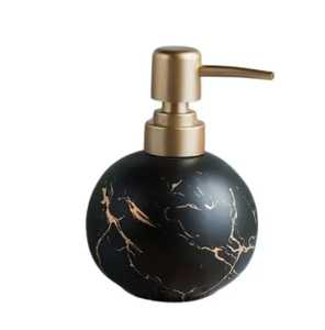 Nordic White Terrazzo Stone Soap <b>Dispenser</b> Resin Liquid Hand Soap <b>Pump</b> <b>Bottle</b> with Brushed Metal Head for Bathroom Vanity - Product Image 2