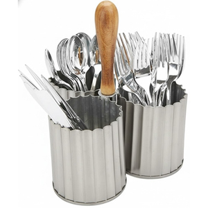 Nuevo Porta Cubiertos de Metal Plateado con Asa de Madera, Organizador de Utensilios para Encimera - Product Image 2