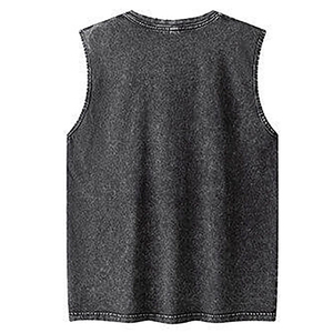 เสื้อยืดผู้ชายแบบคัสตอม ขอบรุ่ย ล้างสีแบบแอซิดวอช เสื้อกล้ามชาย ไซส์พลัส แขนกุด คอกลม เสื้อยืดลายโซ่ขาดๆ เสื้อกล้ามผู้ชาย - Product Image 2